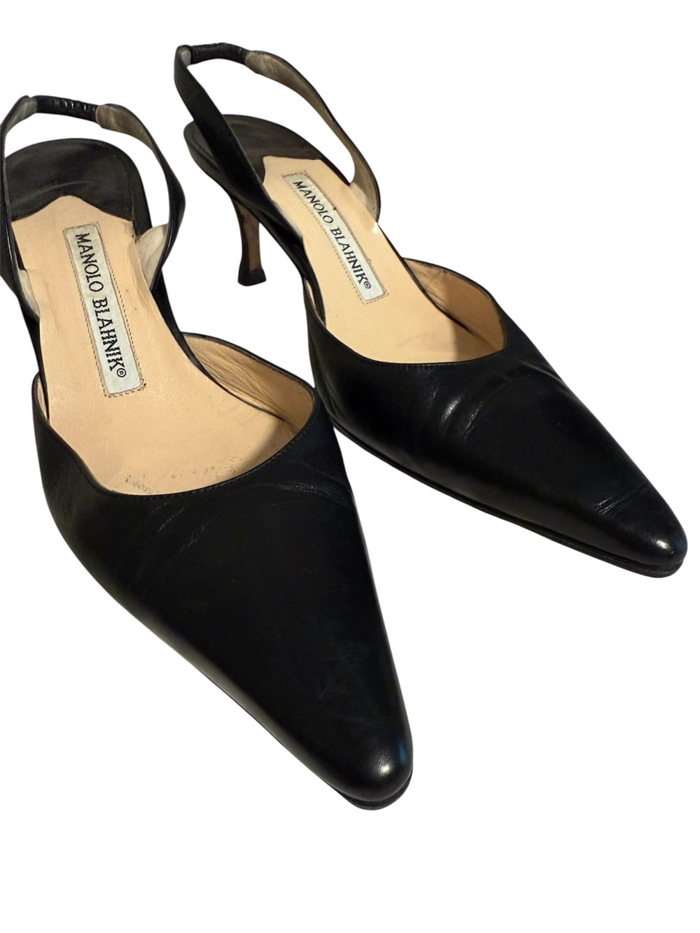 MANOLO BLAHNIK Carolyne 70, Black Nappa Leather Slingback Pumps, SIZE 35 - Picture 4 of 6